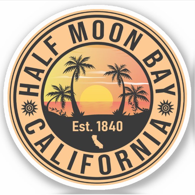 Half Moon Bay California Retro Sunset Souvenirs Aufkleber (Vorderseite)