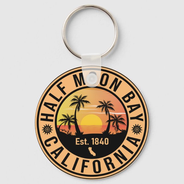 Half Moon Bay California Retro Sunset Souvenirs Schlüsselanhänger (Vorderseite)