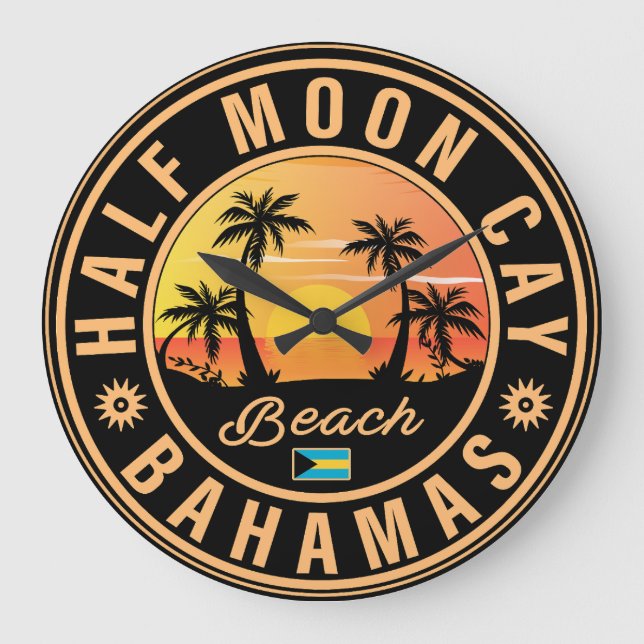 Half Moon Cay Bahamas Retro Sunset Vacation 60er Große Wanduhr (Vorderseite)