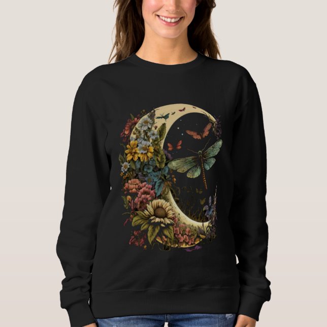 Half Moon Dragonfly Insect Hippie Colorful Flowers Sweatshirt (Vorderseite)