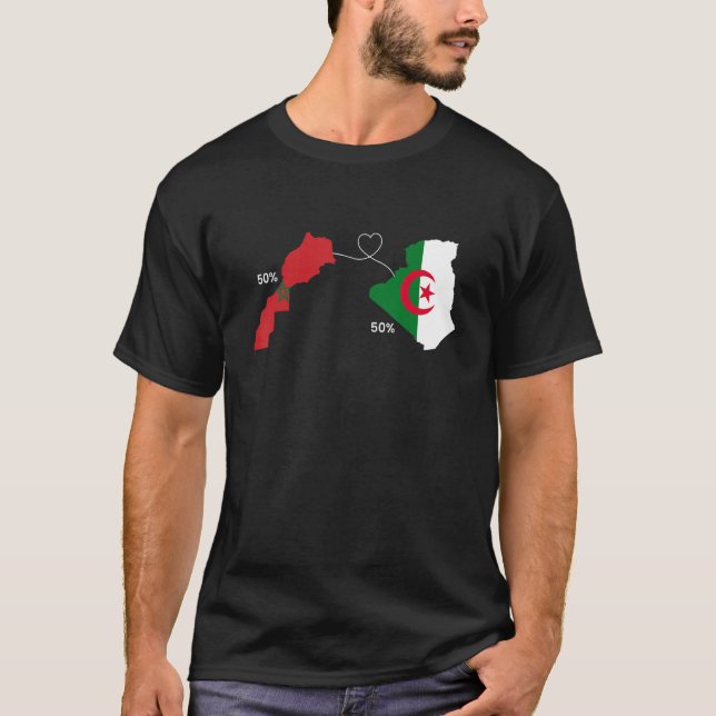 Half Morocco Half Algeria Heart Flag Map Moroccan  T-Shirt (Vorderseite)