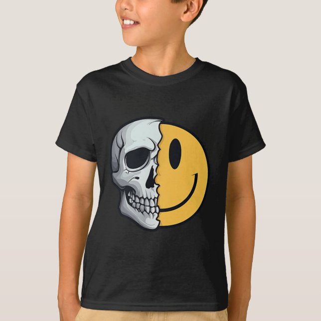 Half Skull Smile Face Rave Skeleton 70er 80er 90s  T-Shirt (Vorderseite)