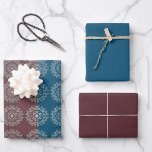 Half Toned Trendy Blue Mauve Medallion Schnappt Geschenkpapier Set