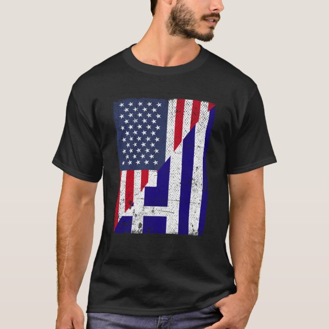 Half USA Flag Half Greece Flag American Greek T-Shirt (Vorderseite)