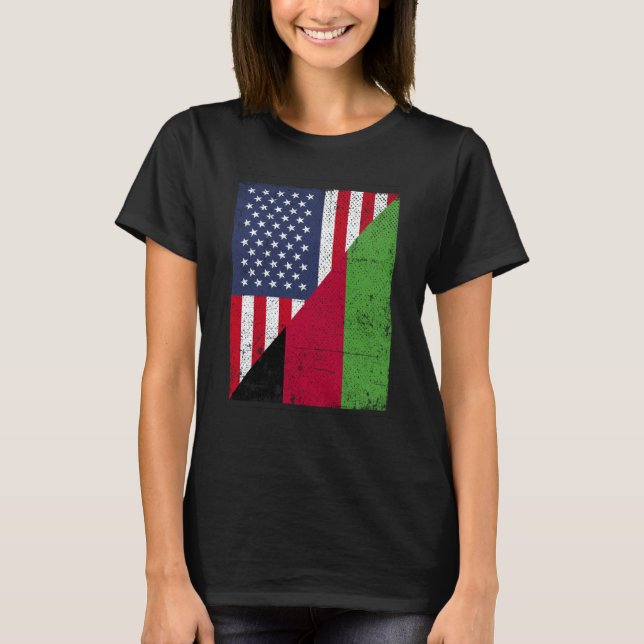 Half USA Flag Half Malawi Flag American Malawian T-Shirt (Vorderseite)