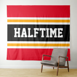 HALFTIME Fett Sporty Bright Red Black Stripes Wandteppich