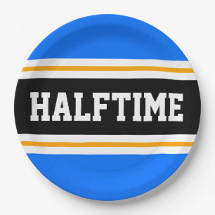 HALFTIME Hellblau Schwarz-weiß Gelbe Streifen Pappteller