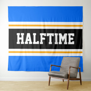 HALFTIME Spaß Athletic Bright Blue Black Stripes Wandteppich