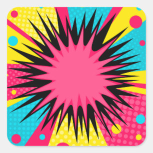 Halftone-Comic-Sonnenstrahlen-Rahmen Quadratischer Aufkleber