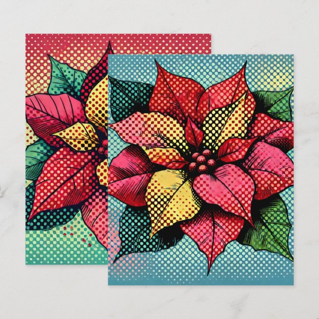 Halftone Dots Pop Art Poinsettia Scrapbook (Vorne/Hinten)