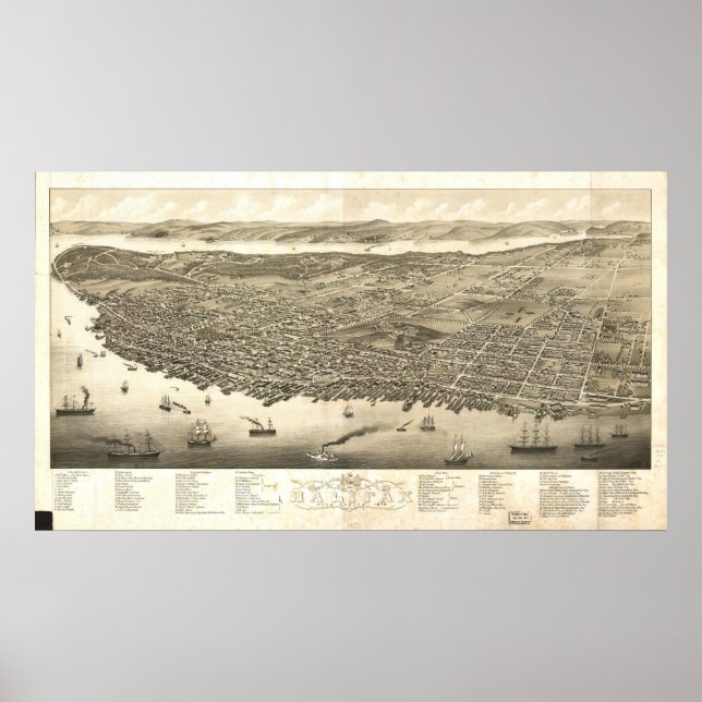 Halifax Nova Scotia 1879 Antique Panoramabalkarte Poster (Vorne)