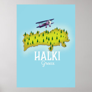 Halki Grèce Carte Affiche de voyage illustrée