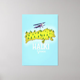 Halki Griechenland Karte Illustriertes Reiseplakat Leinwanddruck