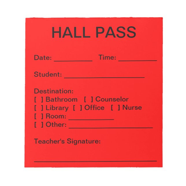 Hall Pass Pad (rot) Notizblock (Vorderseite)