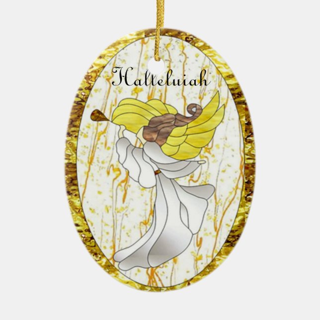 Halleluiah Engel im Buntglas Keramik Ornament (Vorne)