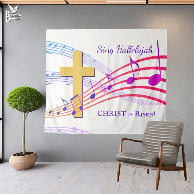 HALLELUJAH CHRIST IST RISEN Oaster Wandteppich (Stylish EASTER Sing Hallelujah He is Risen tapestry backdrop. Ideal for churches, homes and offices.)