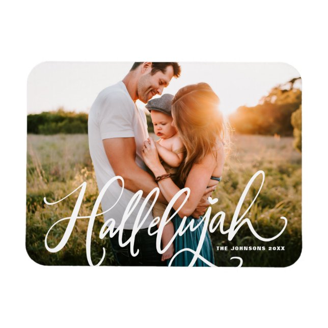 Hallelujah Modernes Kalligrafie Weihnachts-Foto Magnet (Horizontal)