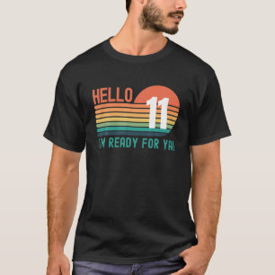 Hallo 11 Jahre alt Geburtstag Retro Sonnenuntergan T-Shirt