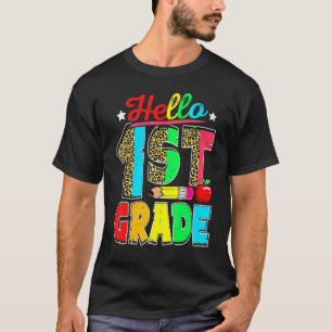 Hallo 1. Klasse Leopardendruck Erstklassige Lehrer T-Shirt
