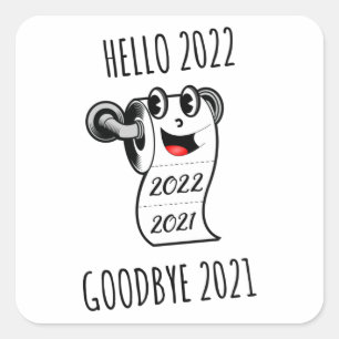Hallo 2022 Auf Wiedersehen 2021 Toilettenpapier Quadratischer Aufkleber