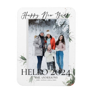 Hallo 2022 Elegant Floral Script glücklich Neues J Magnet