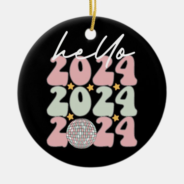 Hallo 2024 Groovy Happy New Year Christmas Keramik Ornament (Vorne)