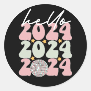 Hallo 2024 Groovy Happy New Year Christmas Runder Aufkleber