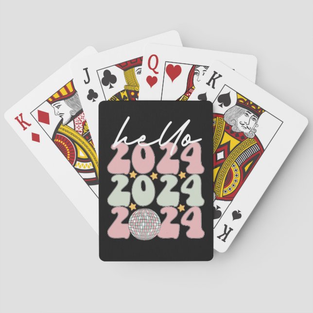 Hallo 2024 Groovy Happy New Year Christmas Spielkarten (Rückseite)