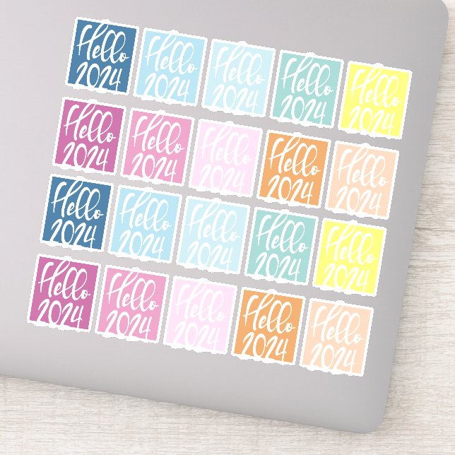 Hallo 2024 Rechtecke Vollfarbig Aufkleber (Detail)