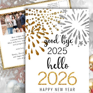 Hallo 2025 Feuerwerkskörper Neujahr Gold Foto Feiertagspostkarte