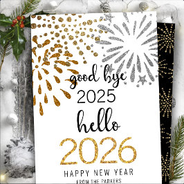 Hallo 2025 Gold Glitzer Festivals Feuerwerk Neues  Feiertagskarte