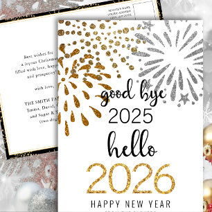 Hallo 2025 Gold Glitzer Festivals Feuerwerk Neues  Feiertagspostkarte