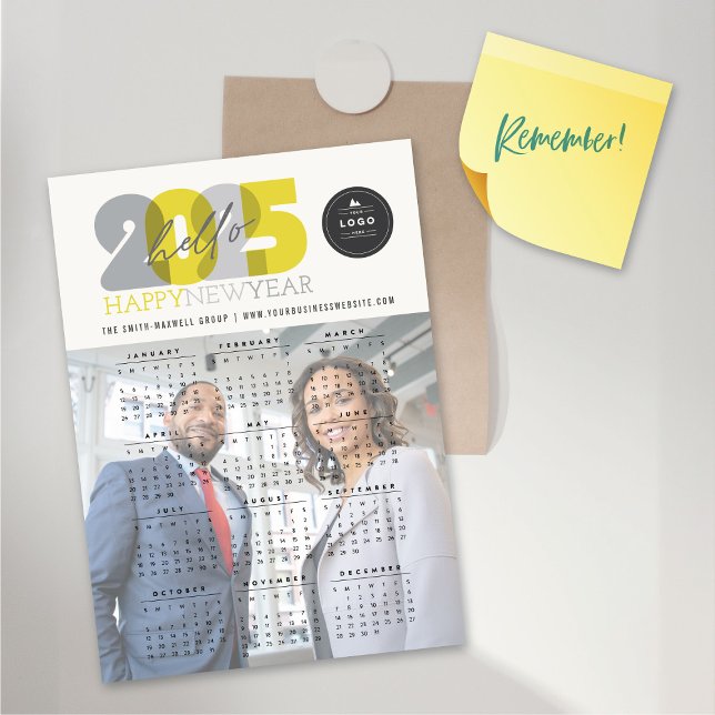 Hallo 2025 Kalender Neujahr Magnetfotokarte Magnetkarte (Hello Transparent Yellow/Grey 2025 Calendar New Year Magnetic Photo Card @ fat_fa_tin)
