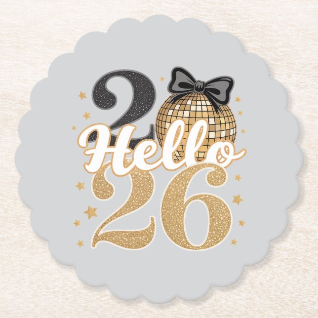 Hallo 2026 Disco Ball Feier Untersetzer (Vorderseite)