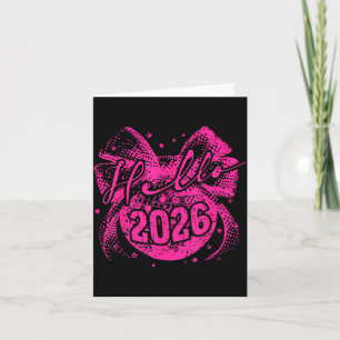 Hallo 2026 Disco-Kugel Kokette Schleife Frohes Neu Karte