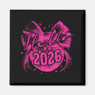 Hallo 2026 Disco-Kugel Kokette Schleife Frohes Neu Magnet