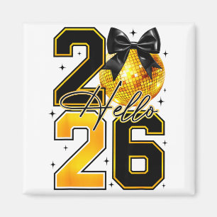 Hallo 2026 Frohes Neues Jahr 2026 Coquette Bow Dis Magnet