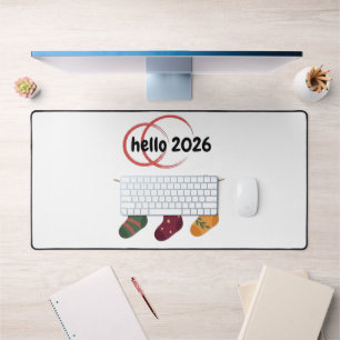 Hallo 2026 Gemütliches Neues Jahr Winter Strümpfe Schreibtischunterlage