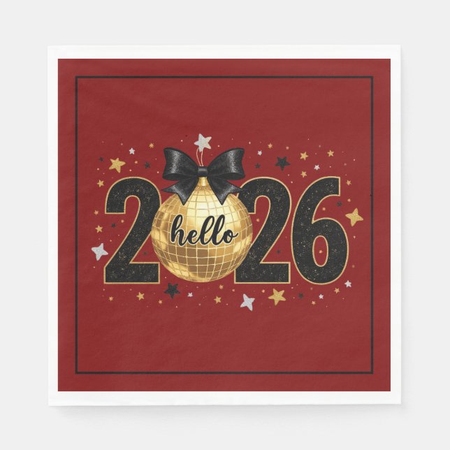 Hallo 2026 Rotes Glitter Glitzer Design Serviette (Vorderseite)