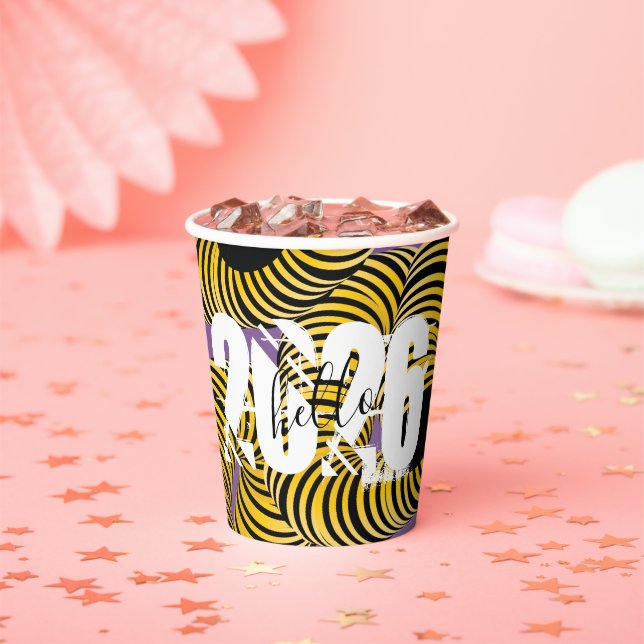 Hallo 2026 Silvester Trippy Fett Schrift Pappbecher (Insitu)