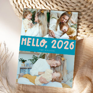 Hallo 2026 Typografie Aqua Blau Foto Feiertagskarte