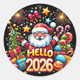Hallo 2026 Weihnachtsmann Weihnachten Neujahr Runder Aufkleber