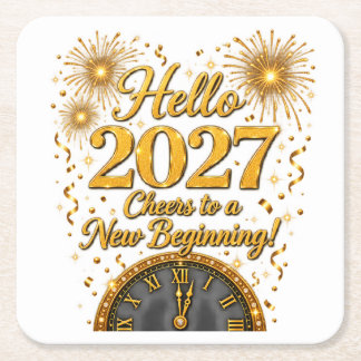Hallo 2027 – Prost auf einen neuen Anfang! Rechteckiger Pappuntersetzer