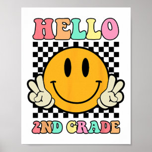 Hallo 2. Klasse Hippie Smile Face Zurück zur Schul Poster