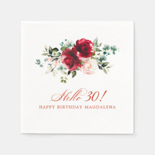 Hallo 30 Geburtstagsparty Red Pink Floral Serviette
