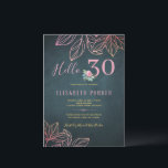 Hallo 30 schicke Goldmedaille Rosa 30. Geburtstag  Einladung<br><div class="desc">Luxuriöse elegante Vintage inspirierte Party Einladung-Vorlage zum 30. Geburtstag mit rosa Blätter Blattwerk, ein wenig rosa Peony Bouquet und Imitats Gold Typografie Drehbuch auf einem dunkelblauen antiken Kalkboard-Hintergrund Mitternacht. — Die Einladung ist für alle Jahreszeiten klassische Meilensteine Geburtstagsparty - dreißig, vierzig, fünfzig, sechzig, siebzig, achtzig, neunzig, hundert - oder andere...</div>