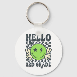 Hallo 3. Klasse Vibes Groovy Smiley Gesicht Zurück Schlüsselanhänger