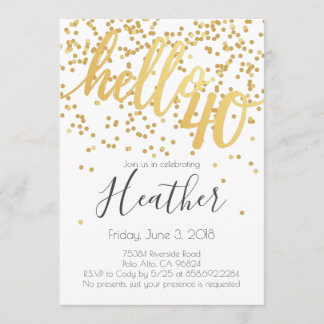 Hallo 40. Geburtstag White und Gold Confetti Einladung