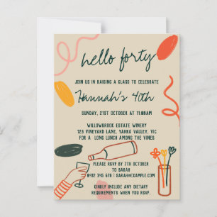 Hallo 40 Weinkellerei Mittagessen Geburtstag Postkarte