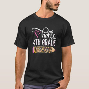 Hallo 4. Klasse Leopard Bleistift Niedlich Lehrer T-Shirt